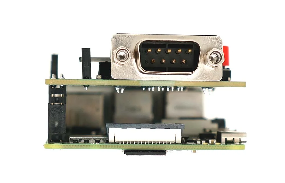 new digiPi HAT close-view of db9 female connector