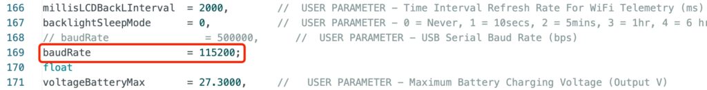 esp32 mppt controller arduino code baudrate setting