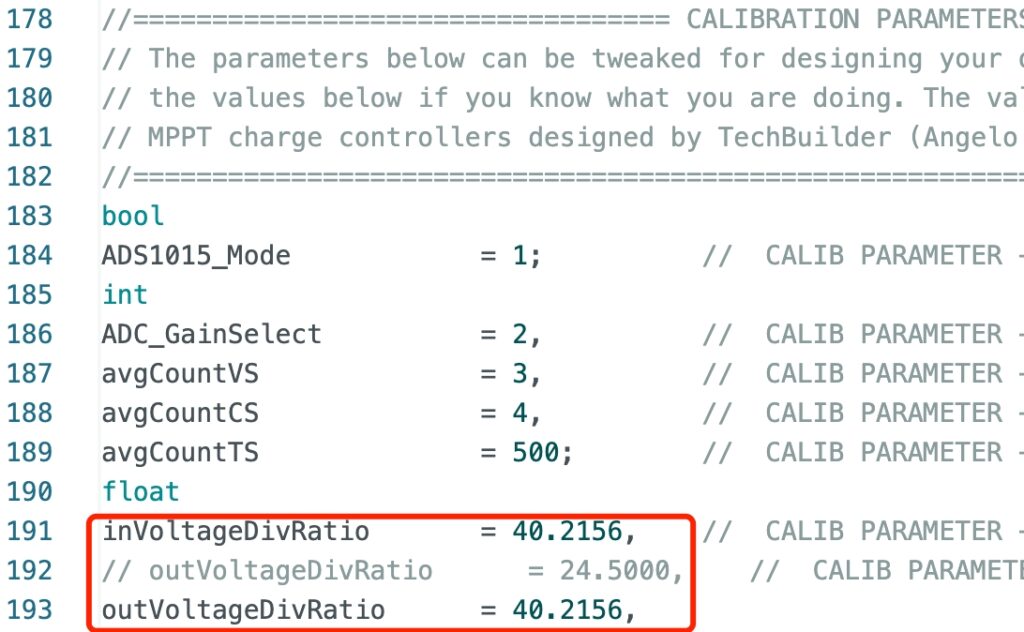 esp32 mppt controller arduino code input and output voltage ratio setting