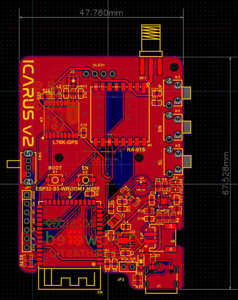 Custom modified Icarus‑v2 Meshtastic PCB layout in LCEDA