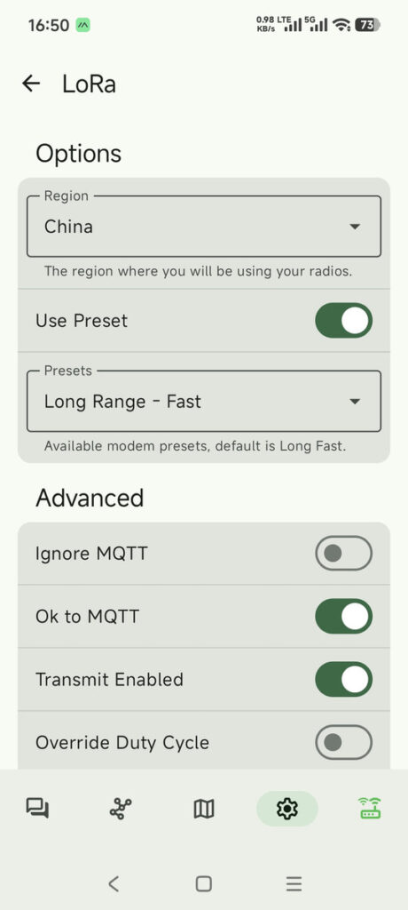 LoRa region in Meshtastic app