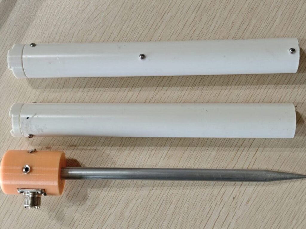 the antenna base, spike and the ground stakes
