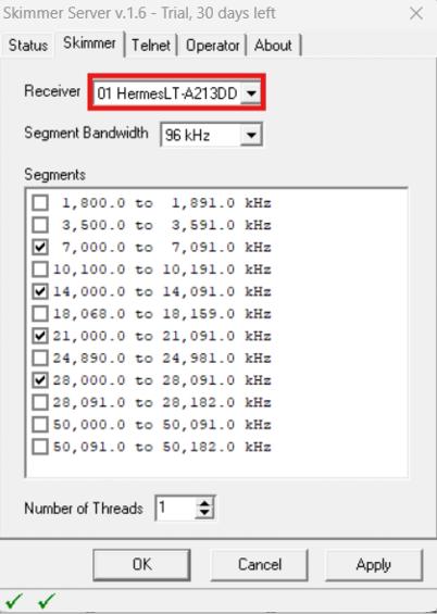 cw skimmer server receiver selection