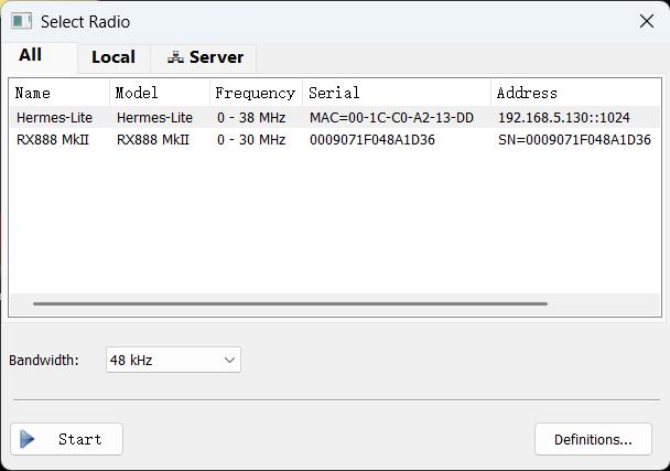 sdr console radio select hermeslite2
