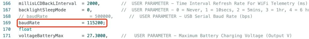esp32 mppt controller arduino code baudrate setting
