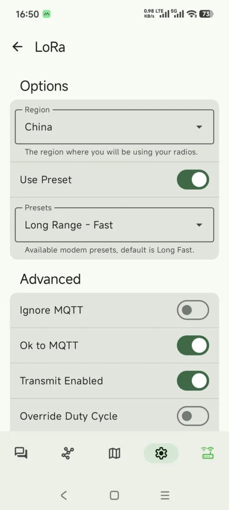 LoRa region in Meshtastic app