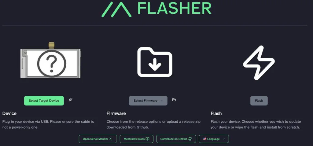 Meshtastic official web firmware flasher for easy node setup