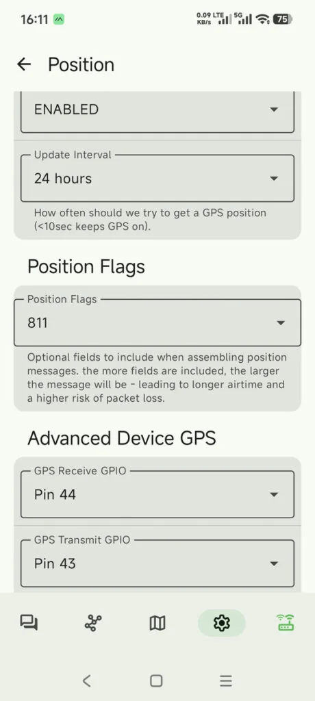 Meshtastic app position configuration
