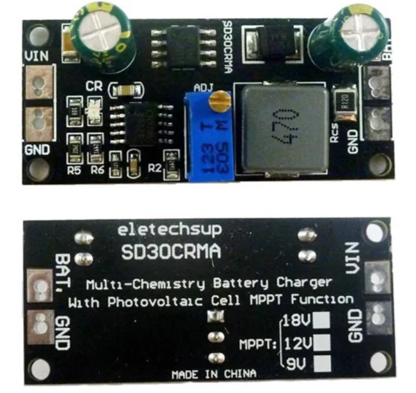 SD30CRMA MPPT solar charge controller module pinout and labeling