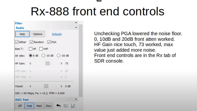 RX888 MK2 test from a technical view the functional front end controls