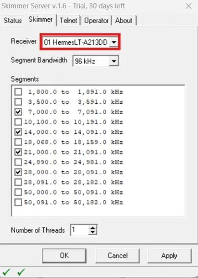 cw skimmer server receiver selection
