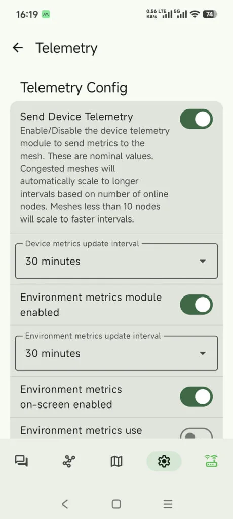 Meshtastic app telemetry configuration